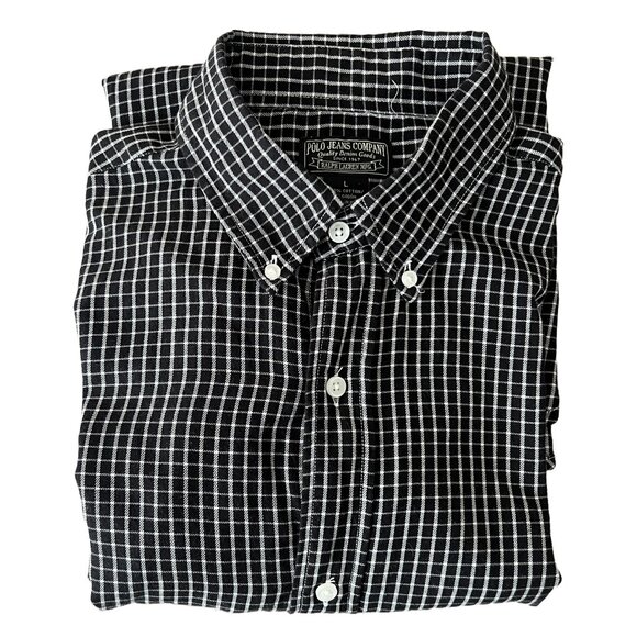 Polo Jean Co Ralph Lauren Long Sleeve Burron Down Black Check Shirt - Picture 1 of 4